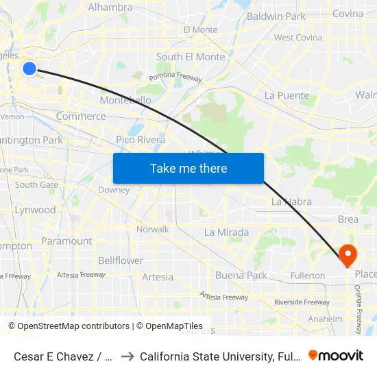 Cesar E Chavez / Soto to California State University, Fullerton map