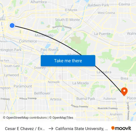 Cesar E Chavez / Evergreen to California State University, Fullerton map