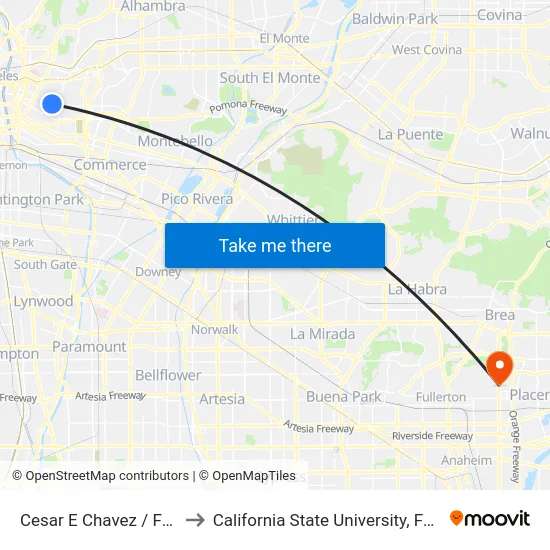 Cesar E Chavez / Fresno to California State University, Fullerton map