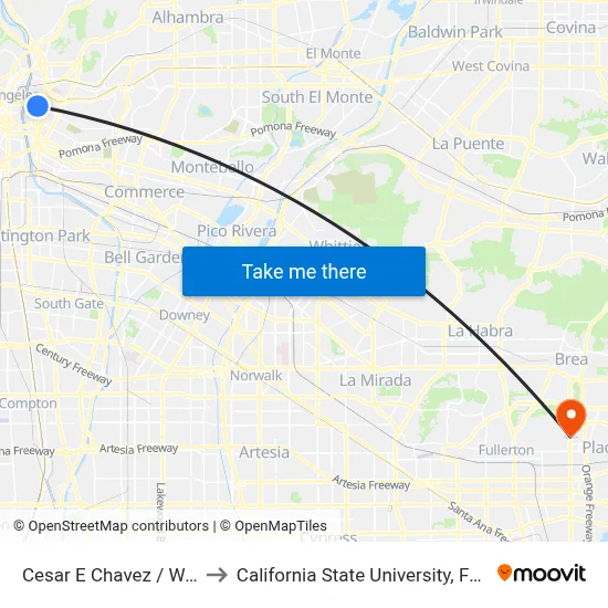 Cesar E Chavez / Warren to California State University, Fullerton map
