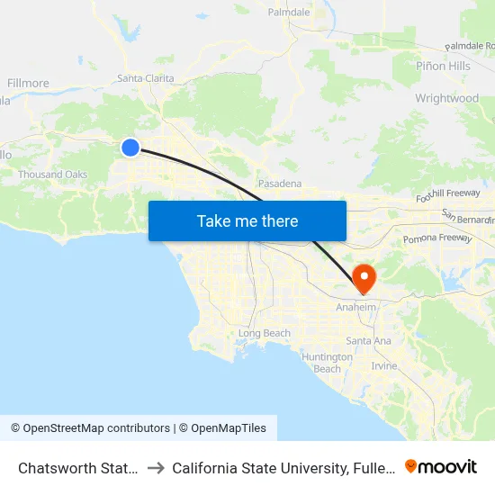 Chatsworth Station to California State University, Fullerton map