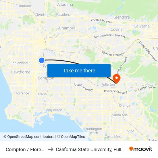 Compton / Florence to California State University, Fullerton map