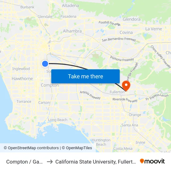 Compton / Gage to California State University, Fullerton map