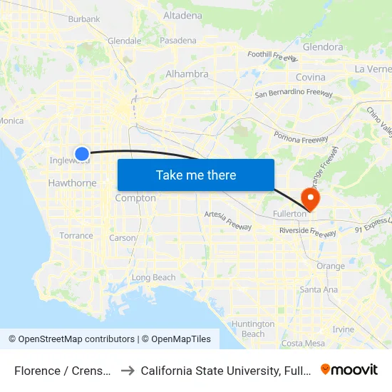 Florence / Crenshaw to California State University, Fullerton map
