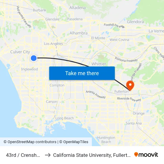 43rd / Crenshaw to California State University, Fullerton map