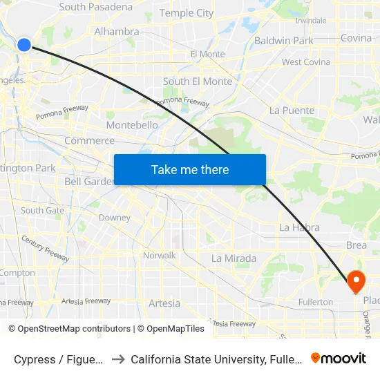 Cypress / Figueroa to California State University, Fullerton map
