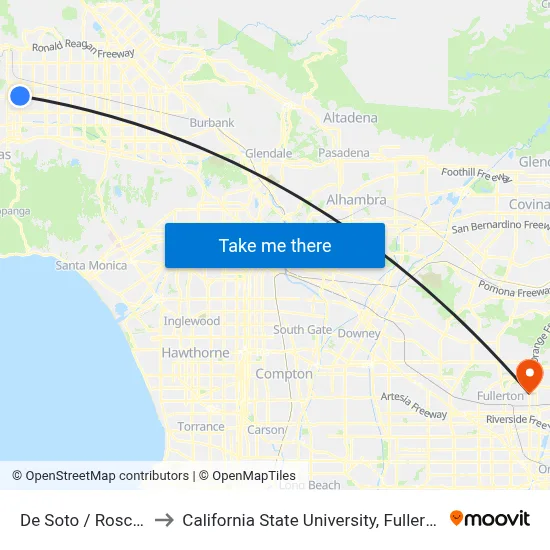 De Soto / Roscoe to California State University, Fullerton map