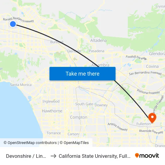 Devonshire / Lindley to California State University, Fullerton map