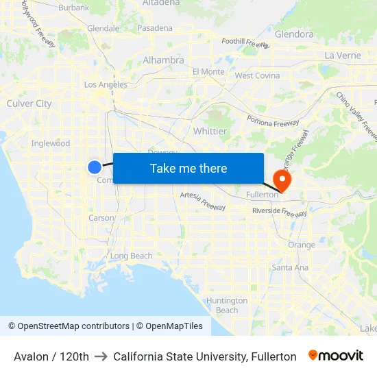 Avalon / 120th to California State University, Fullerton map