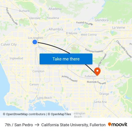 7th / San Pedro to California State University, Fullerton map