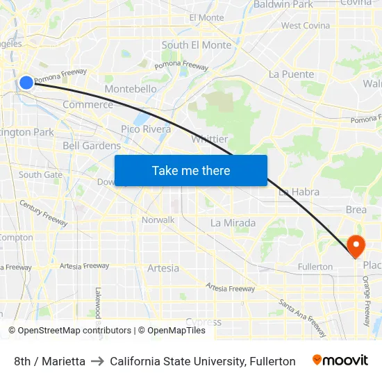 8th / Marietta to California State University, Fullerton map