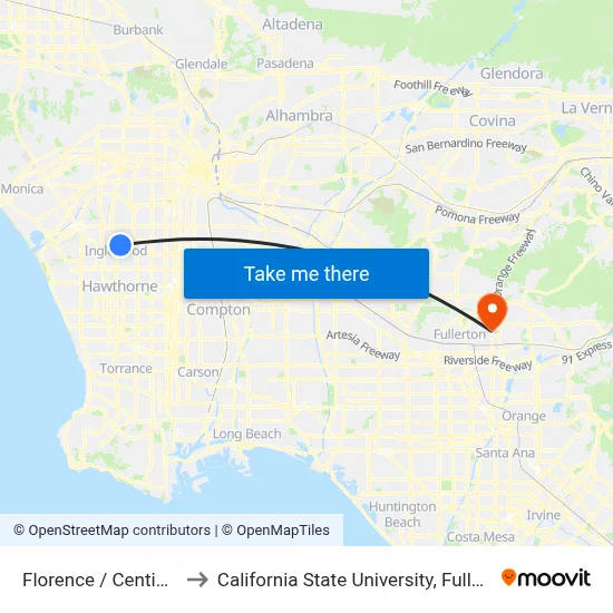 Florence / Centinela to California State University, Fullerton map