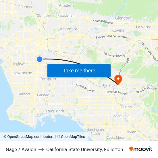 Gage / Avalon to California State University, Fullerton map