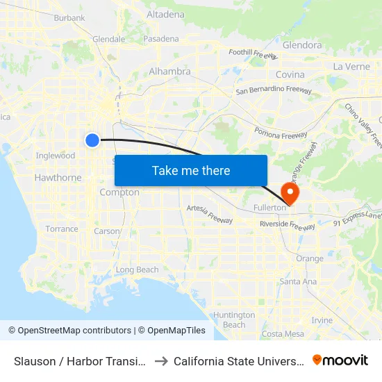 Slauson / Harbor Transitway Station to California State University, Fullerton map