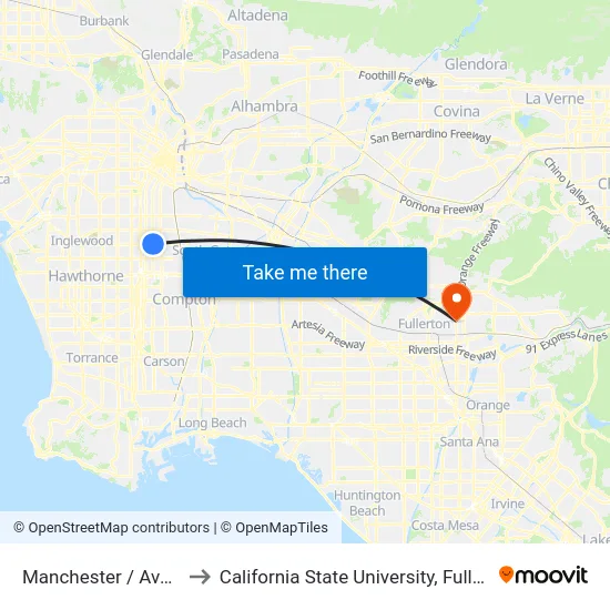 Manchester / Avalon to California State University, Fullerton map