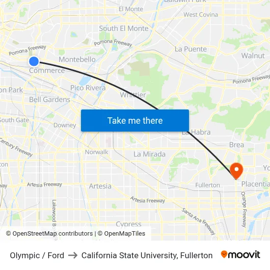 Olympic / Ford to California State University, Fullerton map