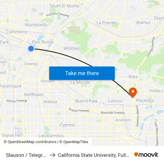 Slauson / Telegraph to California State University, Fullerton map