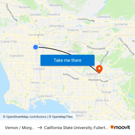 Vernon / Morgan to California State University, Fullerton map