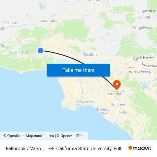 Fallbrook / Vanowen to California State University, Fullerton map