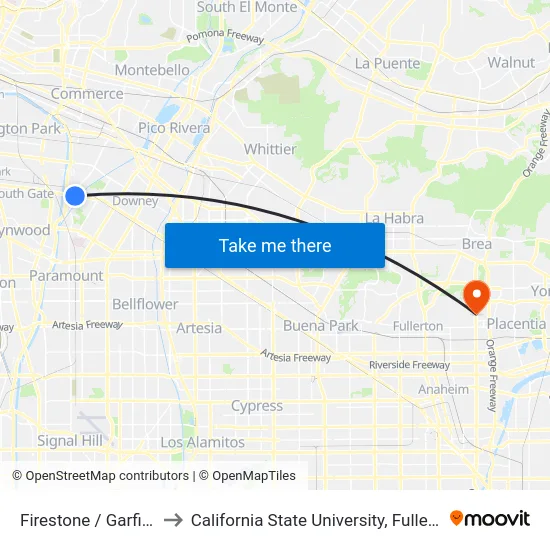 Firestone / Garfield to California State University, Fullerton map