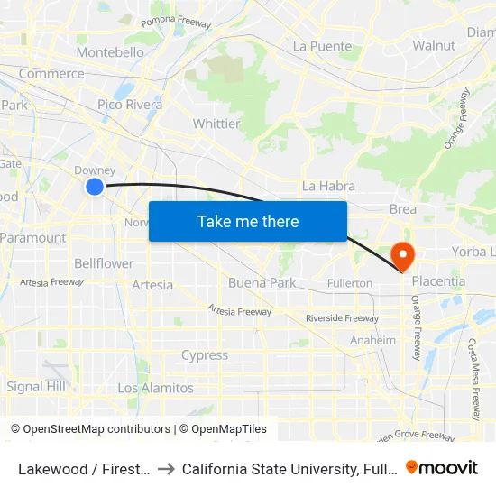 Lakewood / Firestone to California State University, Fullerton map