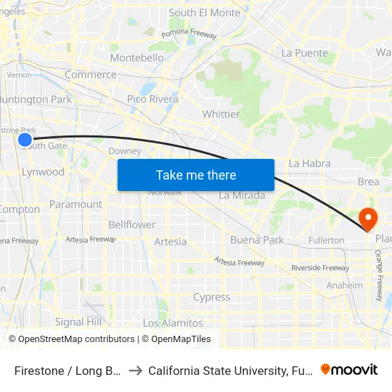 Firestone / Long Beach to California State University, Fullerton map