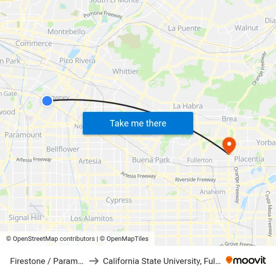 Firestone / Paramount to California State University, Fullerton map