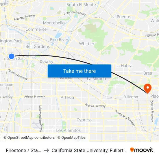 Firestone / State to California State University, Fullerton map