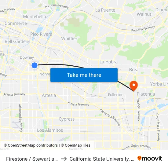 Firestone / Stewart and Gray to California State University, Fullerton map