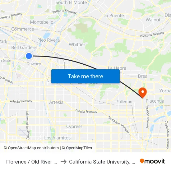 Florence / Old River School to California State University, Fullerton map