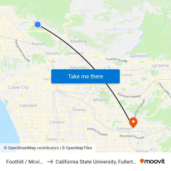 Foothill / Mcvine to California State University, Fullerton map
