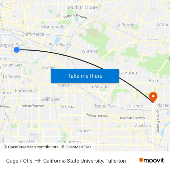 Gage / Otis to California State University, Fullerton map
