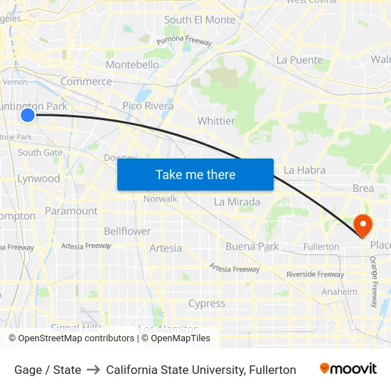 Gage / State to California State University, Fullerton map