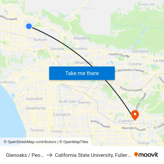 Glenoaks / Peoria to California State University, Fullerton map