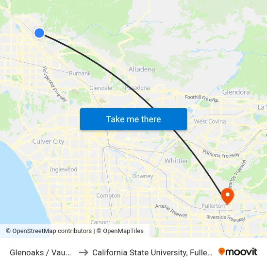 Glenoaks / Vaughn to California State University, Fullerton map