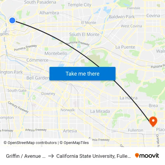 Griffin / Avenue 33 to California State University, Fullerton map