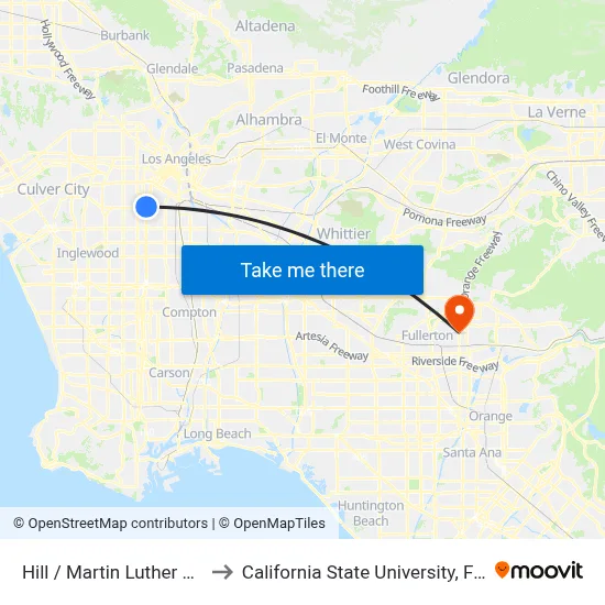 Hill / Martin Luther King Jr to California State University, Fullerton map