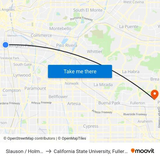 Slauson / Holmes to California State University, Fullerton map