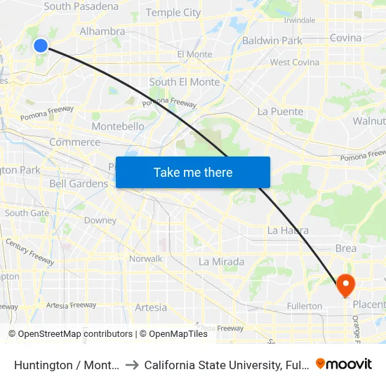 Huntington / Monterey to California State University, Fullerton map