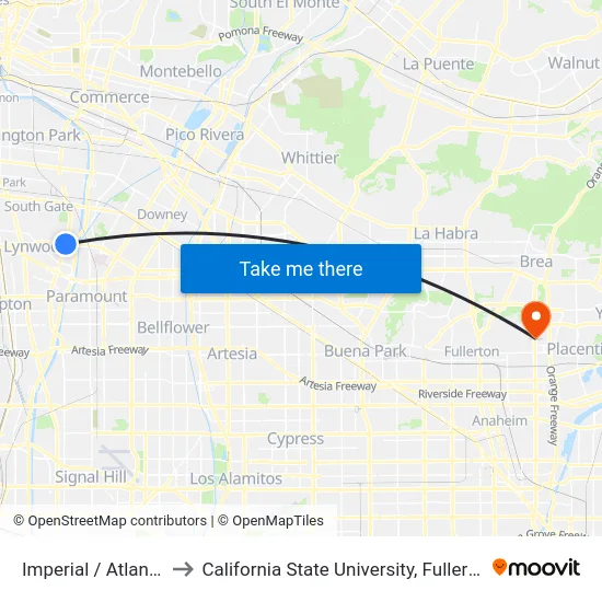 Imperial / Atlantic to California State University, Fullerton map