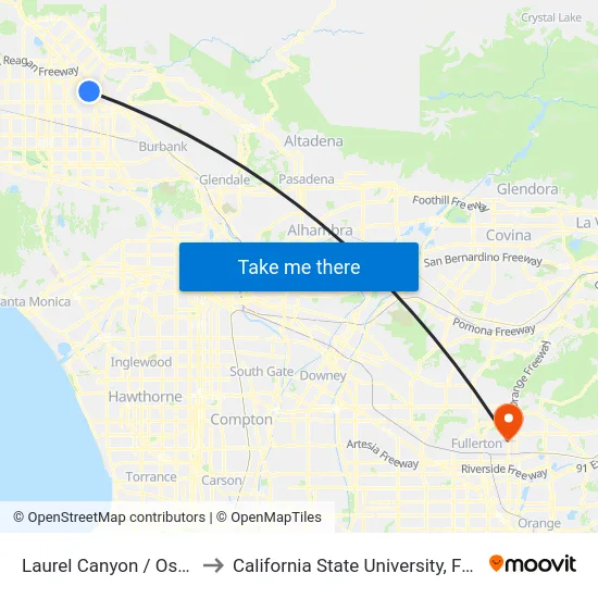 Laurel Canyon / Osborne to California State University, Fullerton map
