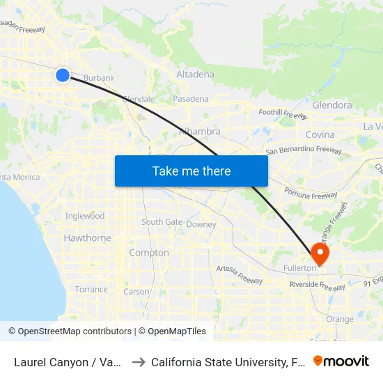 Laurel Canyon / Vanowen to California State University, Fullerton map
