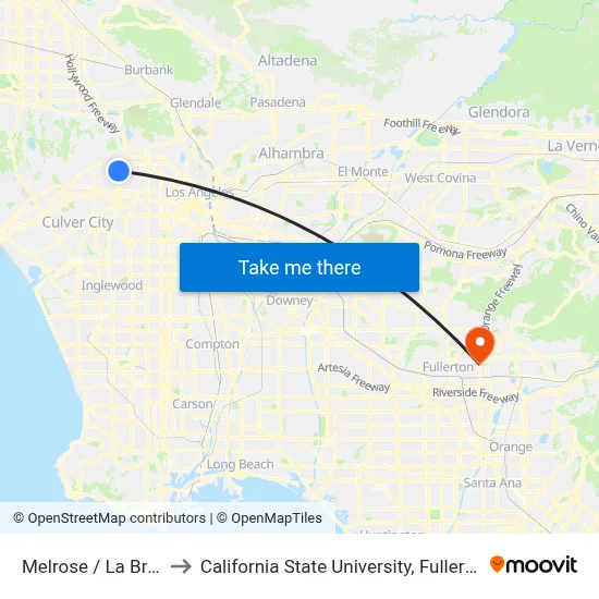 Melrose / La Brea to California State University, Fullerton map