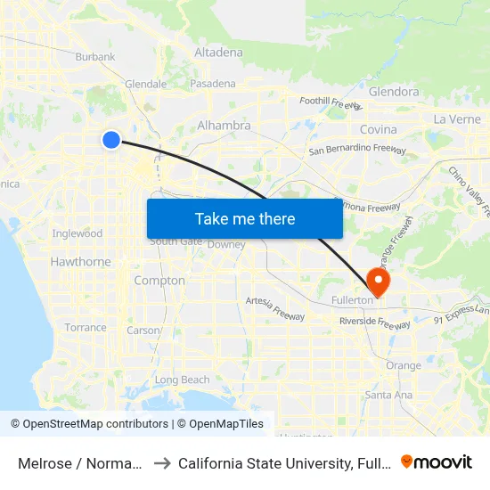 Melrose / Normandie to California State University, Fullerton map