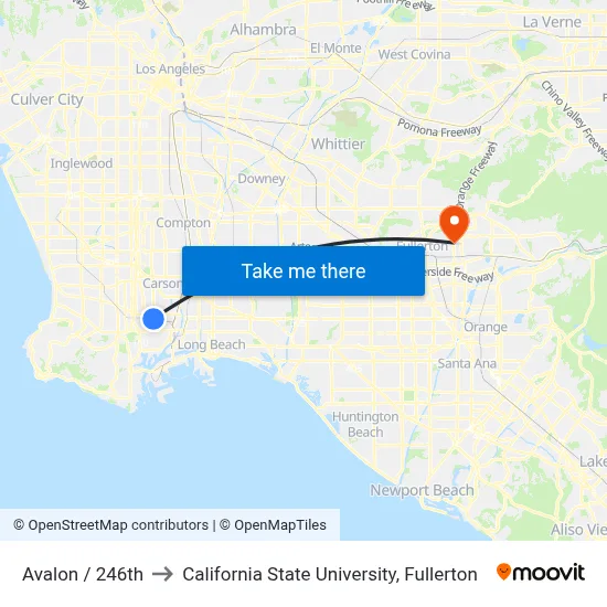 Avalon / 246th to California State University, Fullerton map