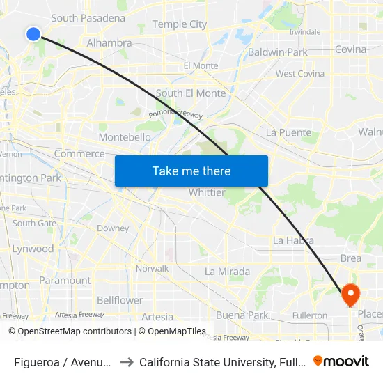 Figueroa / Avenue 50 to California State University, Fullerton map