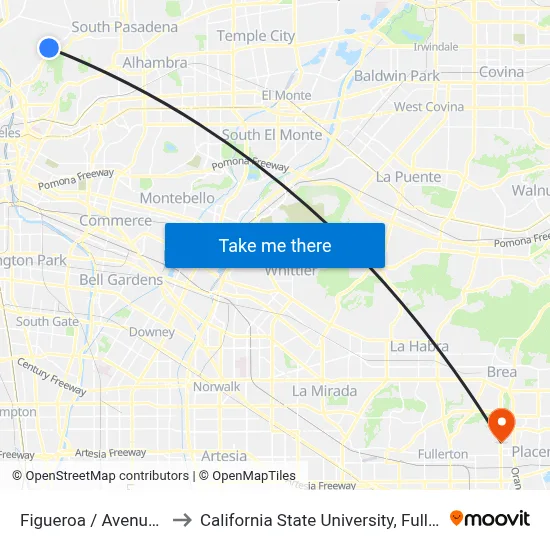 Figueroa / Avenue 52 to California State University, Fullerton map