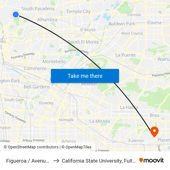 Figueroa / Avenue 54 to California State University, Fullerton map