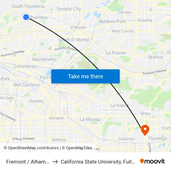 Fremont / Alhambra to California State University, Fullerton map