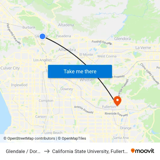 Glendale / Doran to California State University, Fullerton map